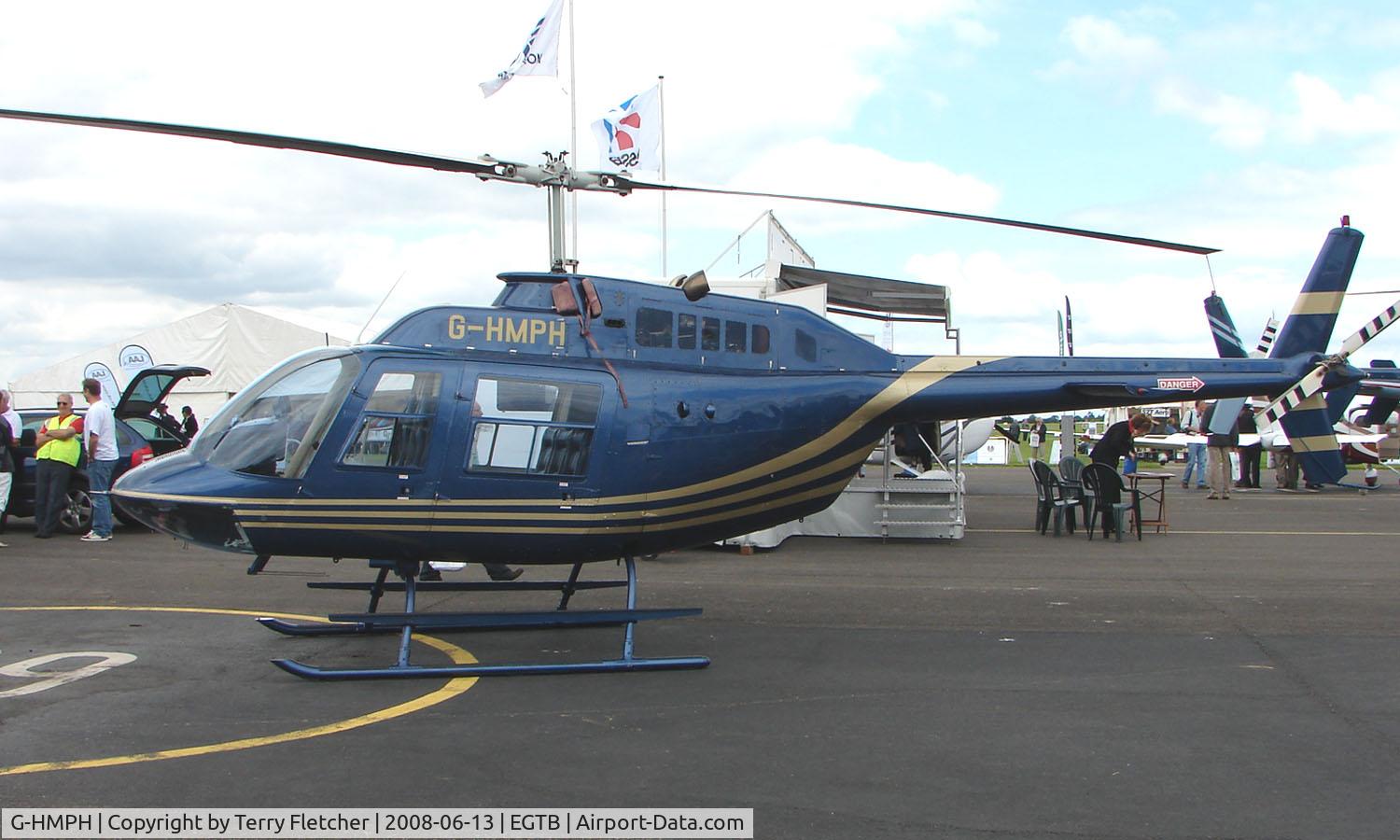 G-HMPH, 1973 Bell 206B JetRanger II C/N 1232, Aircraft on static display at AeroExpo 2008 at Wycombe Air Park , Booker , United Kingdom