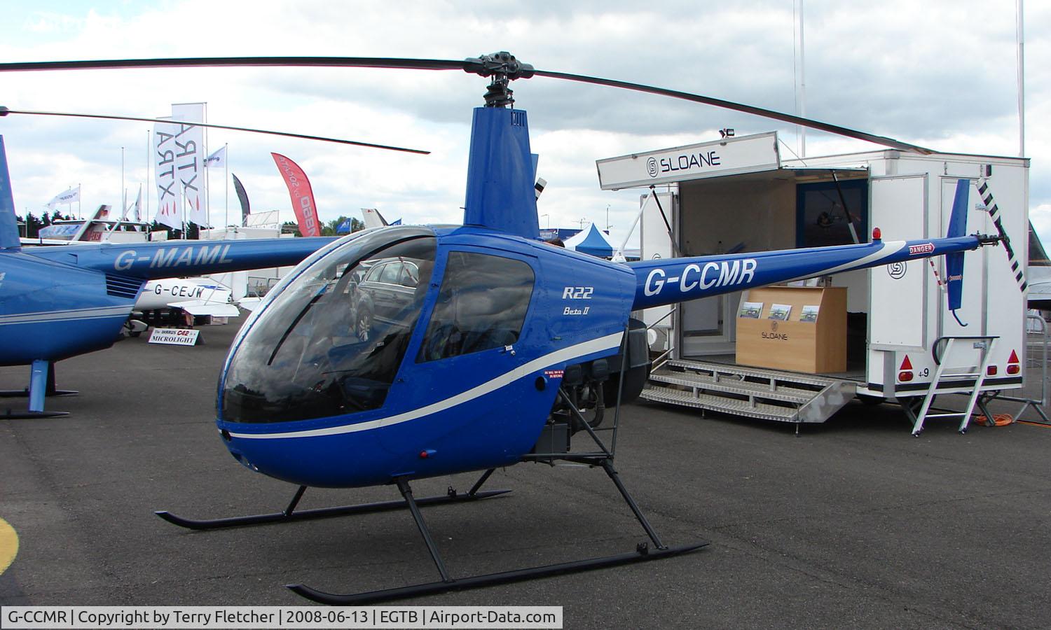 G-CCMR, 2003 Robinson R22 Beta C/N 3497, Aircraft on static display at AeroExpo 2008 at Wycombe Air Park , Booker , United Kingdom