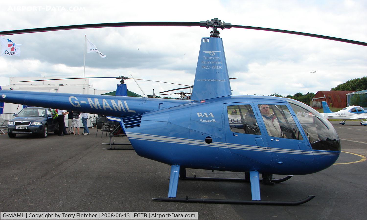 G-MAML, 2008 Robinson R44 II C/N 12153, Aircraft on static display at AeroExpo 2008 at Wycombe Air Park , Booker , United Kingdom