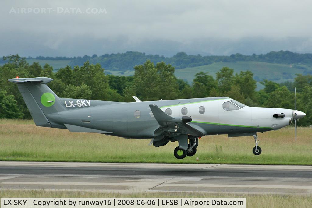 LX-SKY, 1995 Pilatus PC-12/45 C/N 108, landing on rwy 16