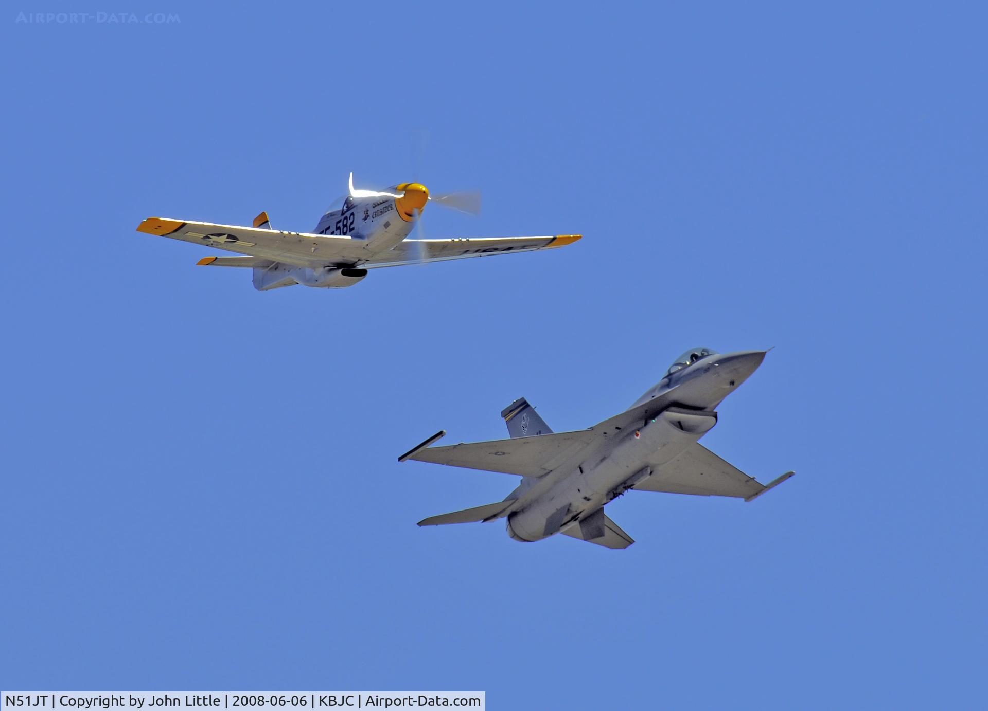 N51JT, 1946 North American P-51D Mustang C/N 122-41122 (44-74582), Heritage Flight Pass, P-51 and F-16