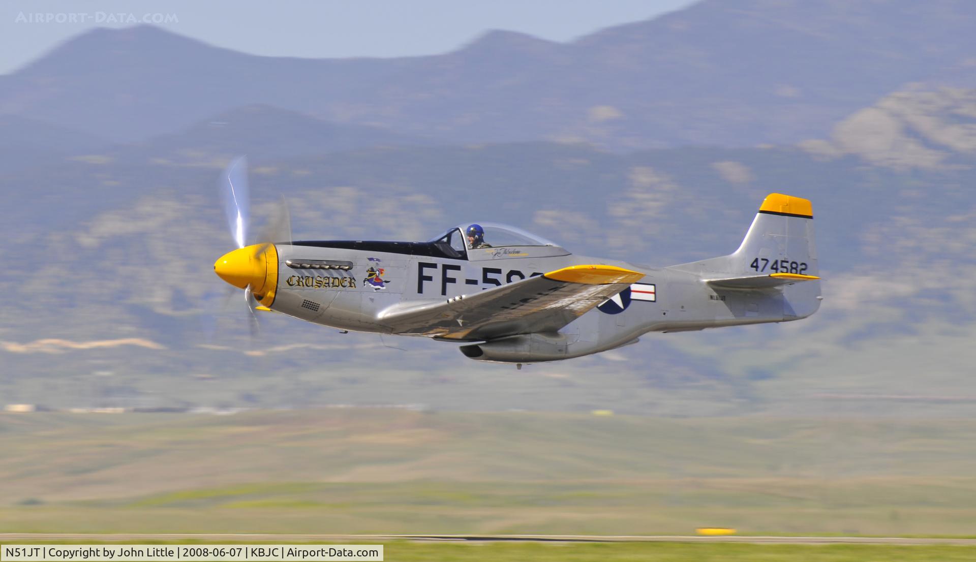 N51JT, 1946 North American P-51D Mustang C/N 122-41122 (44-74582), Lee off and running for formation flight