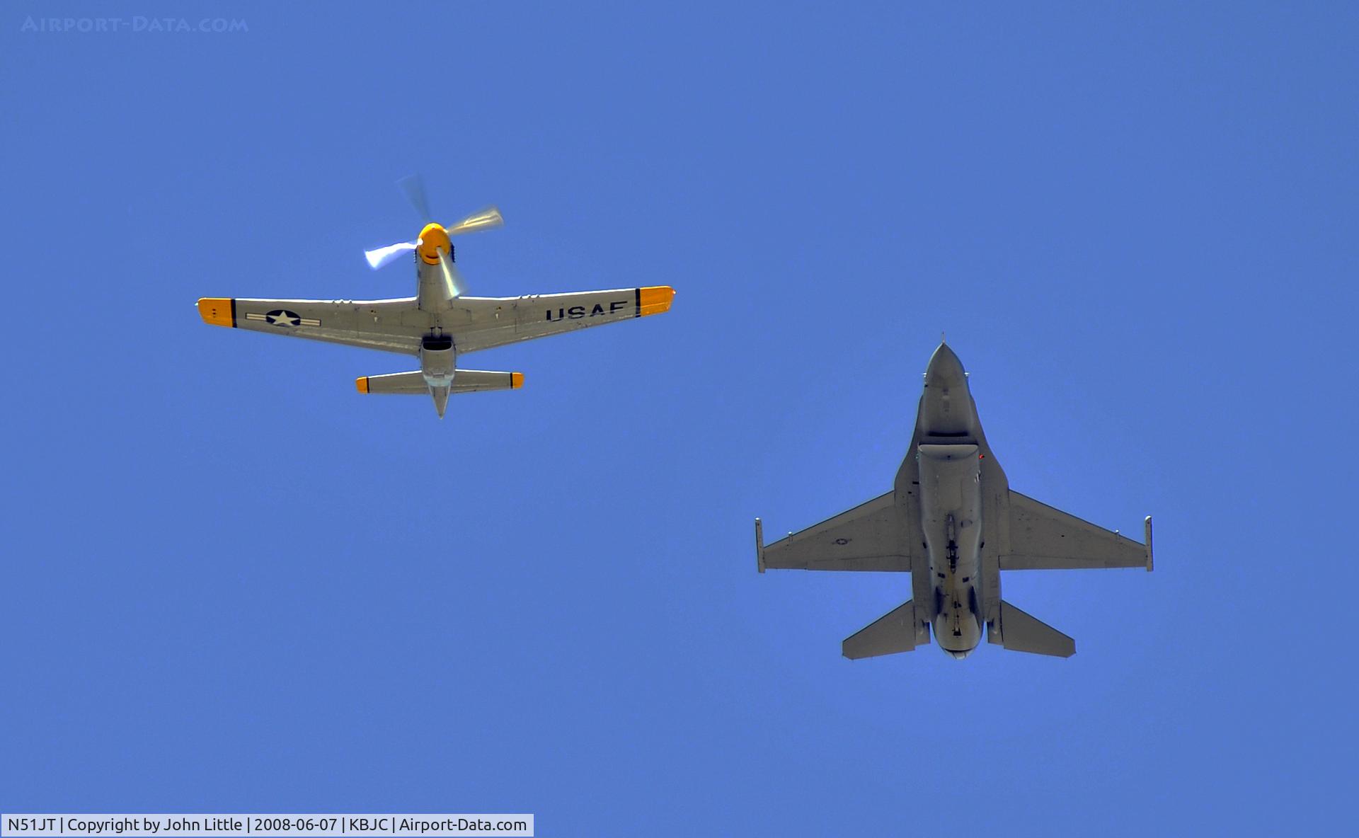 N51JT, 1946 North American P-51D Mustang C/N 122-41122 (44-74582), P-51 and F-16 Overhead