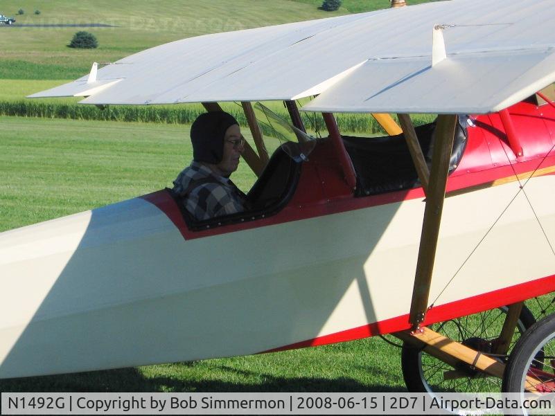 N1492G, 1994 Pietenpol Air Camper C/N 221492, Watching for traffic.  Departing Beach City Father's Day fly-in. Wilbur passed away on April 21, 2009.