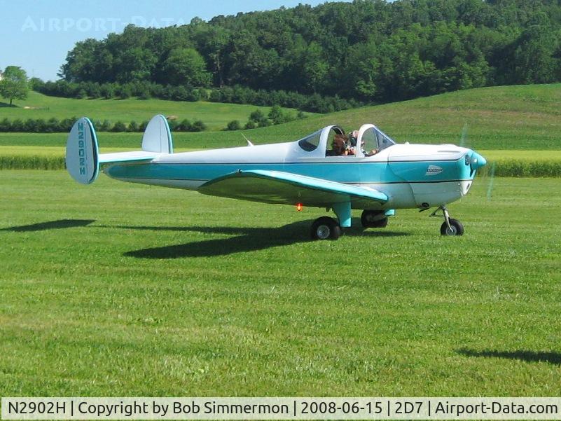 N2902H, 1946 Erco 415C Ercoupe C/N 3527, Departing the Beach City Father's Day fly-in.