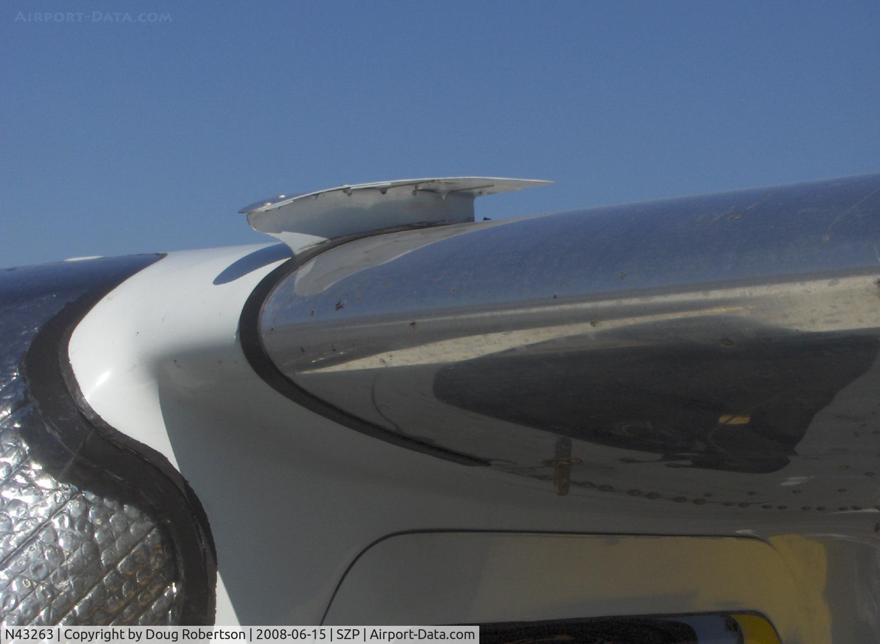N43263, 2005 Glasair Glastar GS-1 C/N 5014, 2005 Healey GLASAIR GLASTAR, Lycoming O-320, a pair of Delta wing vortex generators on each main wing increase lift, lower stall speed-view of Delta wing vortex generator at wing root for elevator