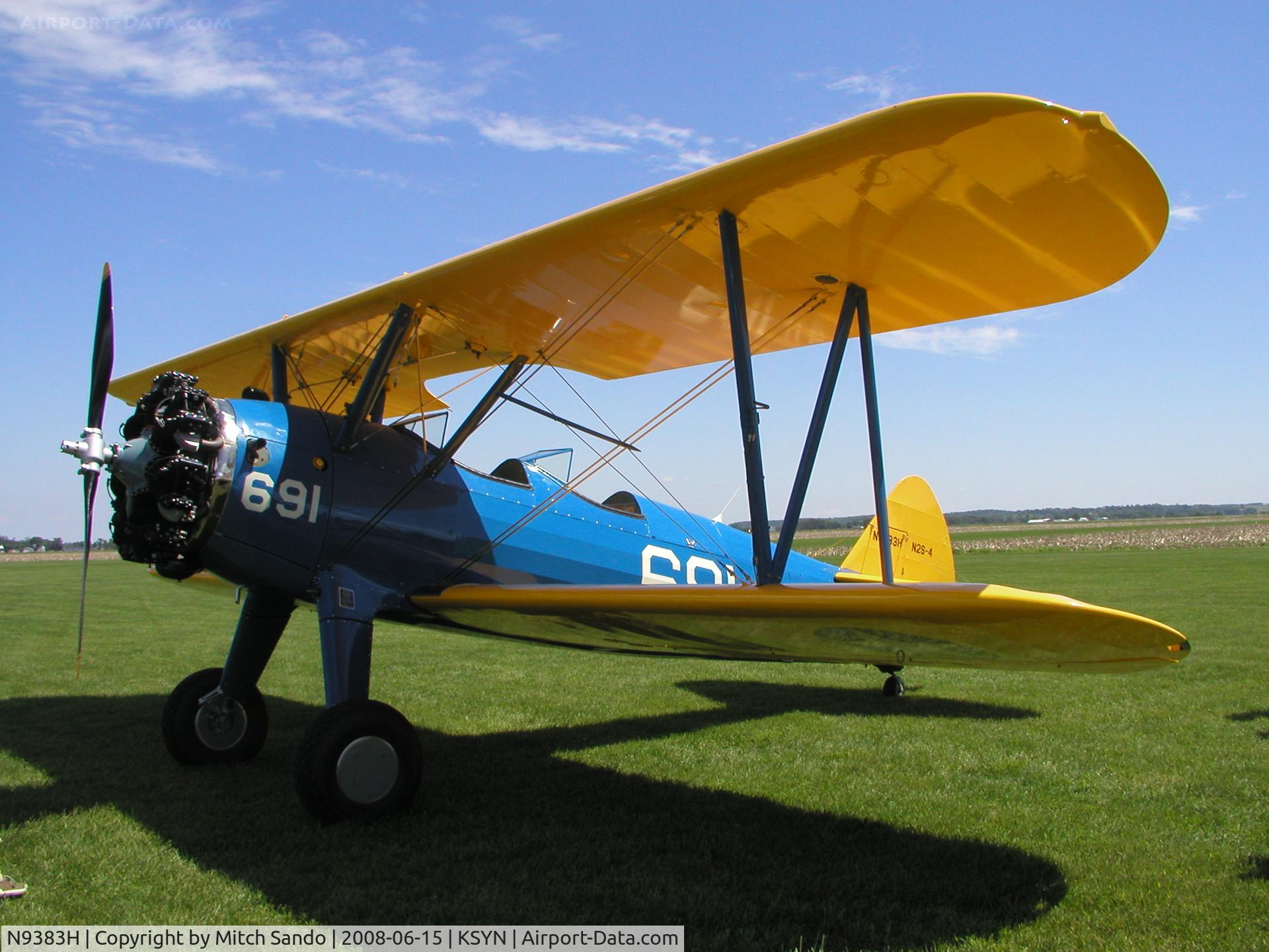 N9383H, 1943 Boeing A75N1(PT17) C/N 75-8472, Stanton Father's Day Fly-In 2008.