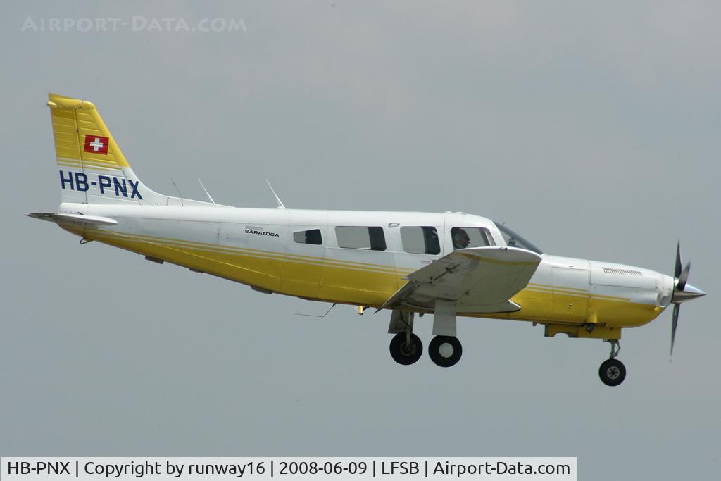 HB-PNX, 1980 Piper PA-32R-301T Turbo Saratoga C/N 32R-8029040, Piper PA-32R-301T Saratoga Flyer Club landing rwy 34