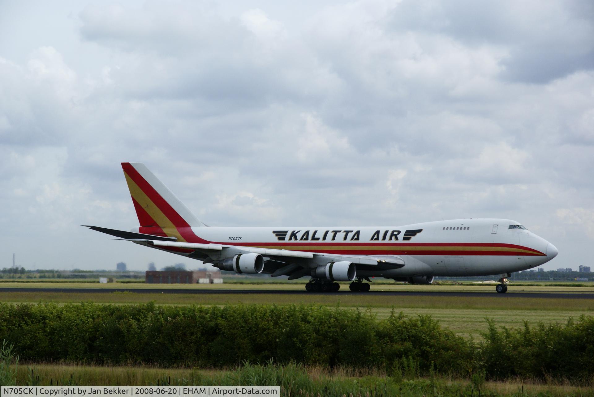 N705CK, 1974 Boeing 747-246F C/N 21034, Just afterlanding on the Polderbaan at Schipho;