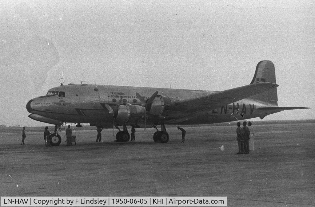 LN-HAV, 1944 Douglas C-54A Skymaster C/N 7469 (42-107450), Braathens DC4  Karachi 5 Jun 1950