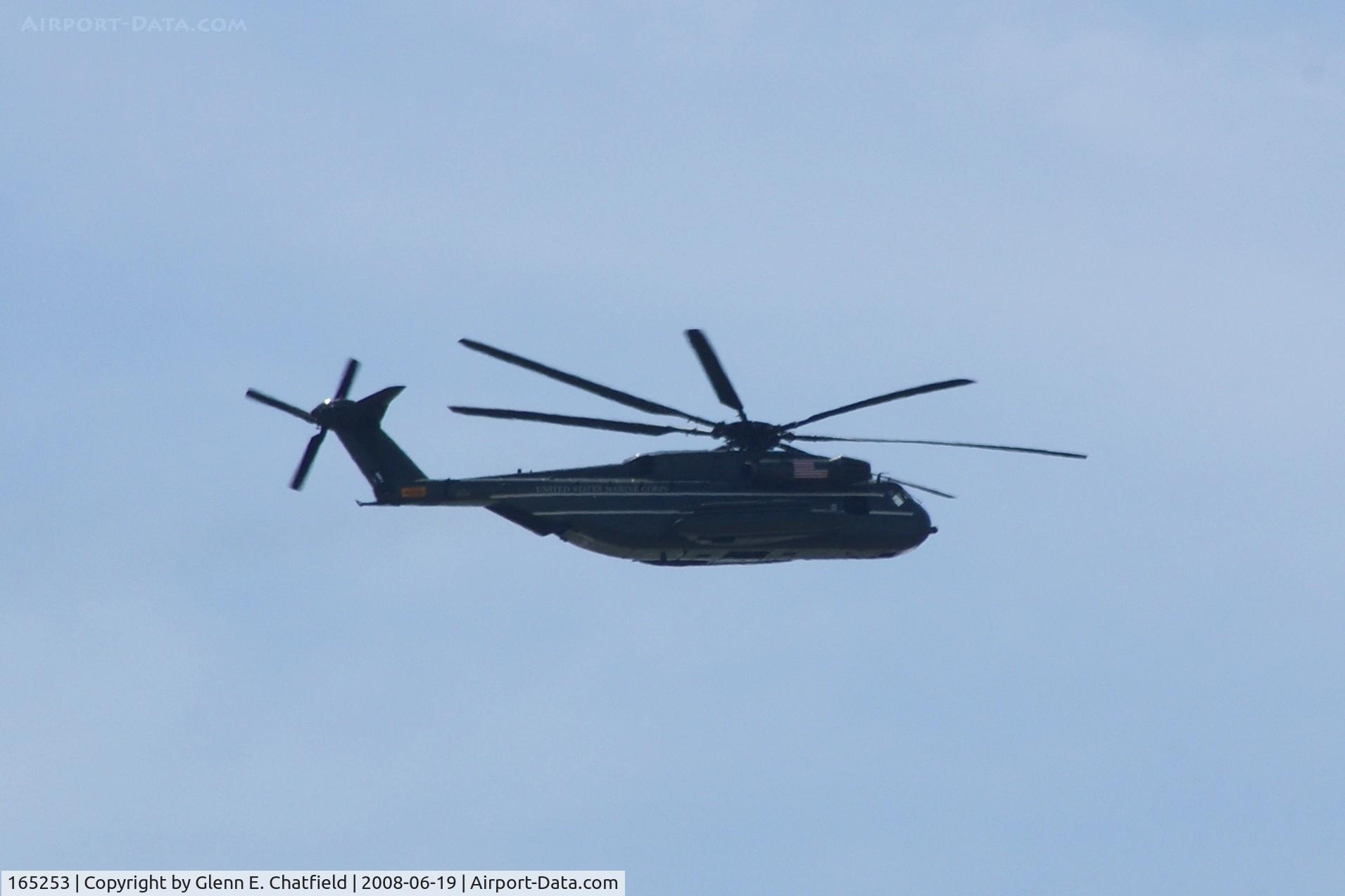 165253, Sikorsky CH-53E Super Stallion C/N 65-647, Flying over North Liberty, IA as part of Presidential fleet.  The two VH-3Ds were much farther away.