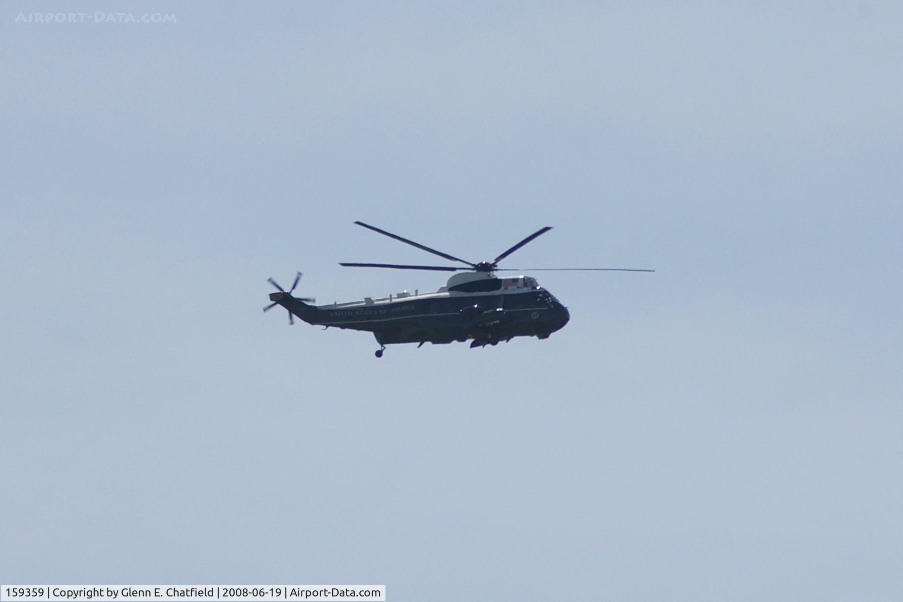 159359, Sikorsky VH-3D Sea King C/N 61733, Second aircraft. Either 159358 or 159359.  One is Marine One.  Over North Liberty, IA, about a mile from me.