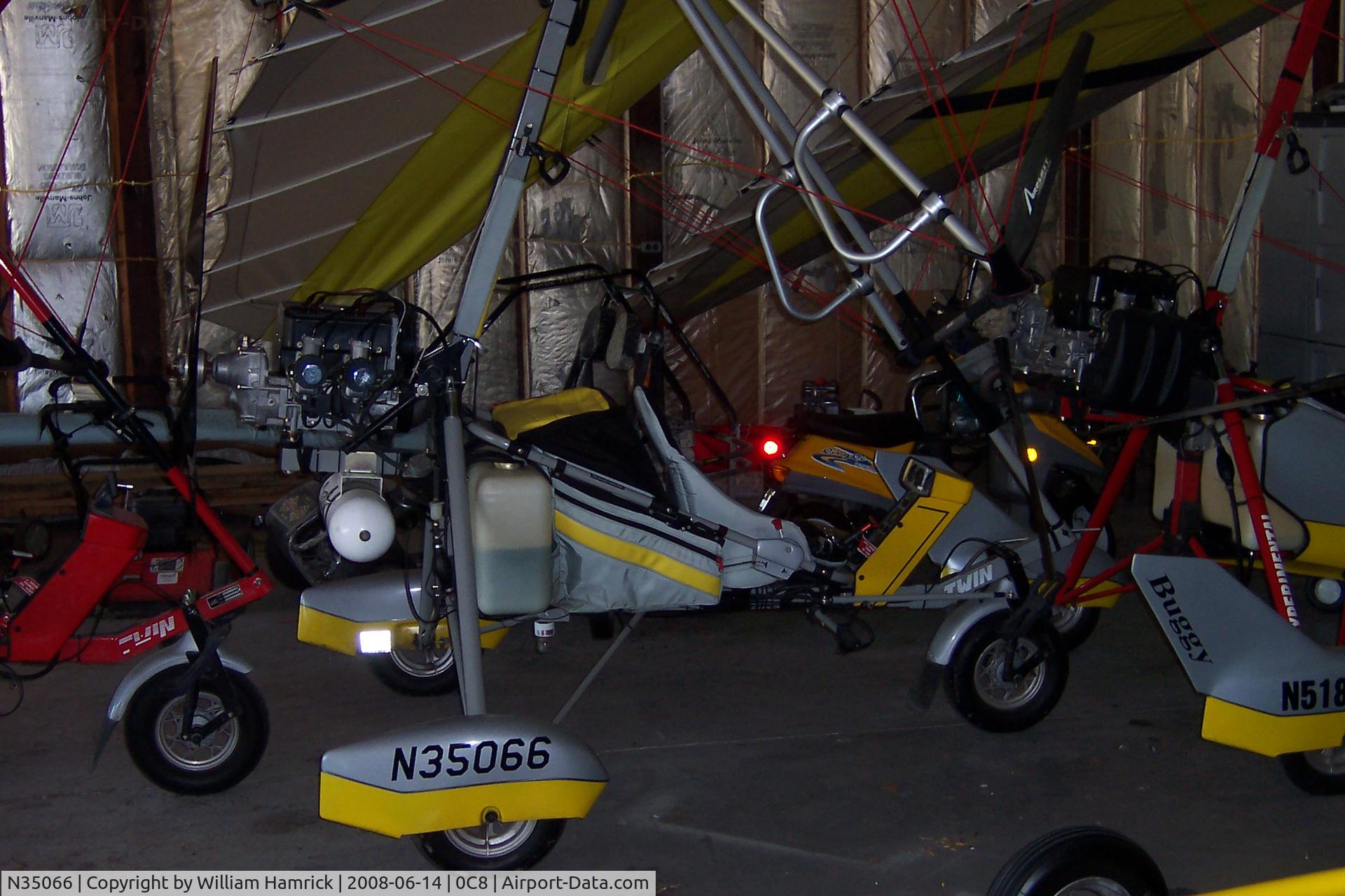 N35066, 2001 Air Creation Twin C/N T01028, In a hangar at Cushing Field