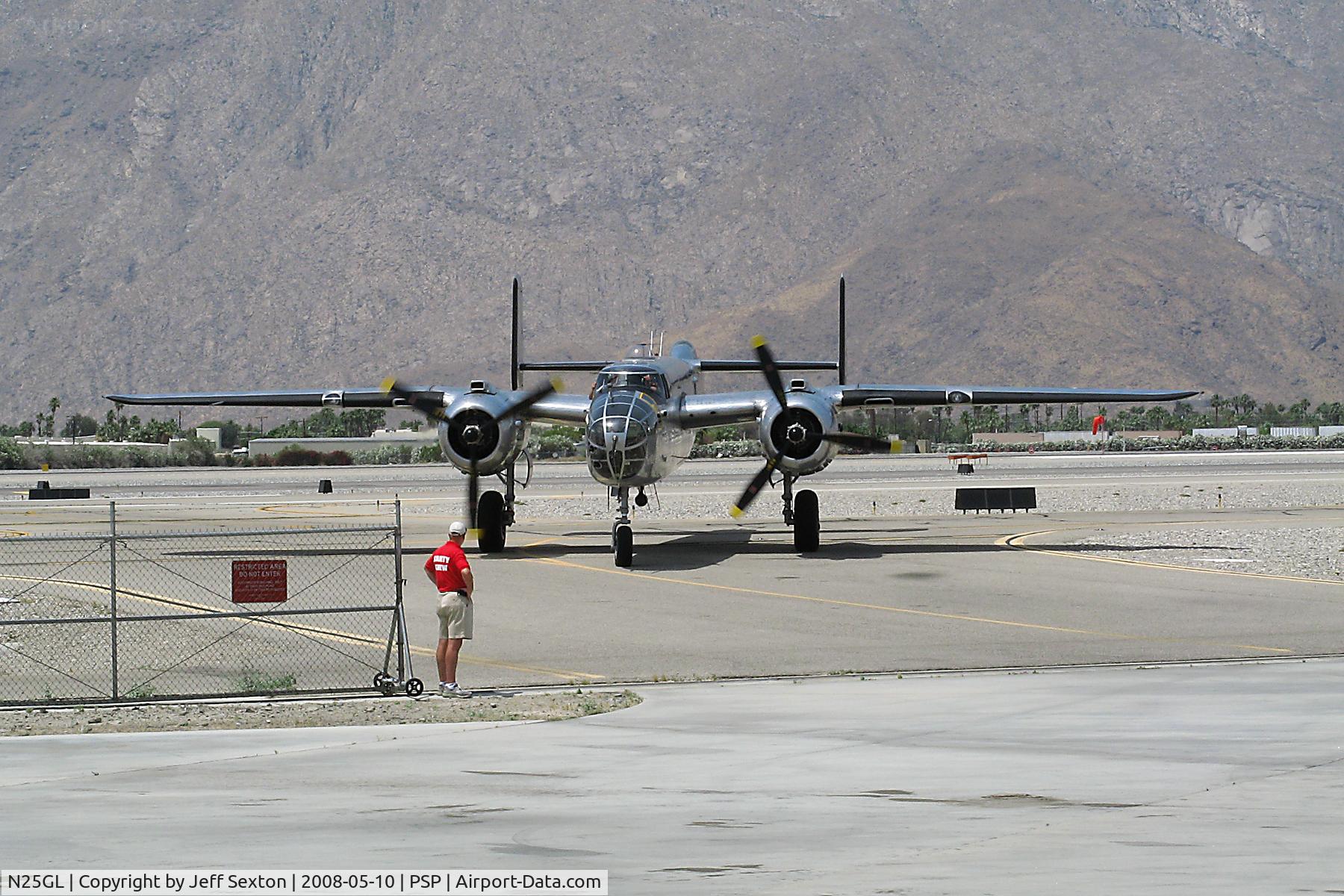 N25GL, 1944 North American TB-25N Mitchell C/N 44-29465 (108-32740), Arriving at Palm Springs Air MuseumPS