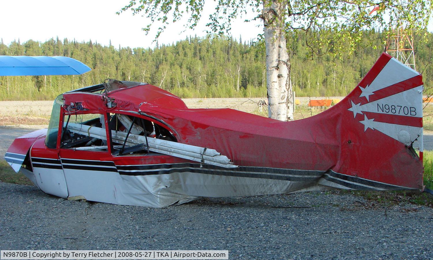 N9870B, 1958 Champion 7FC C/N 7FC-193, a rather crumpled Champion 7FC at Talkeetna