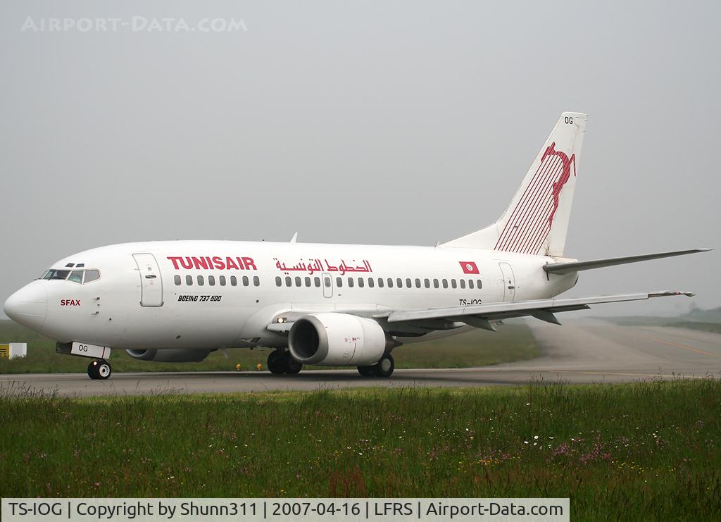 TS-IOG, 1992 Boeing 737-5H3 C/N 26639, Lining up rwy 03 for departure...