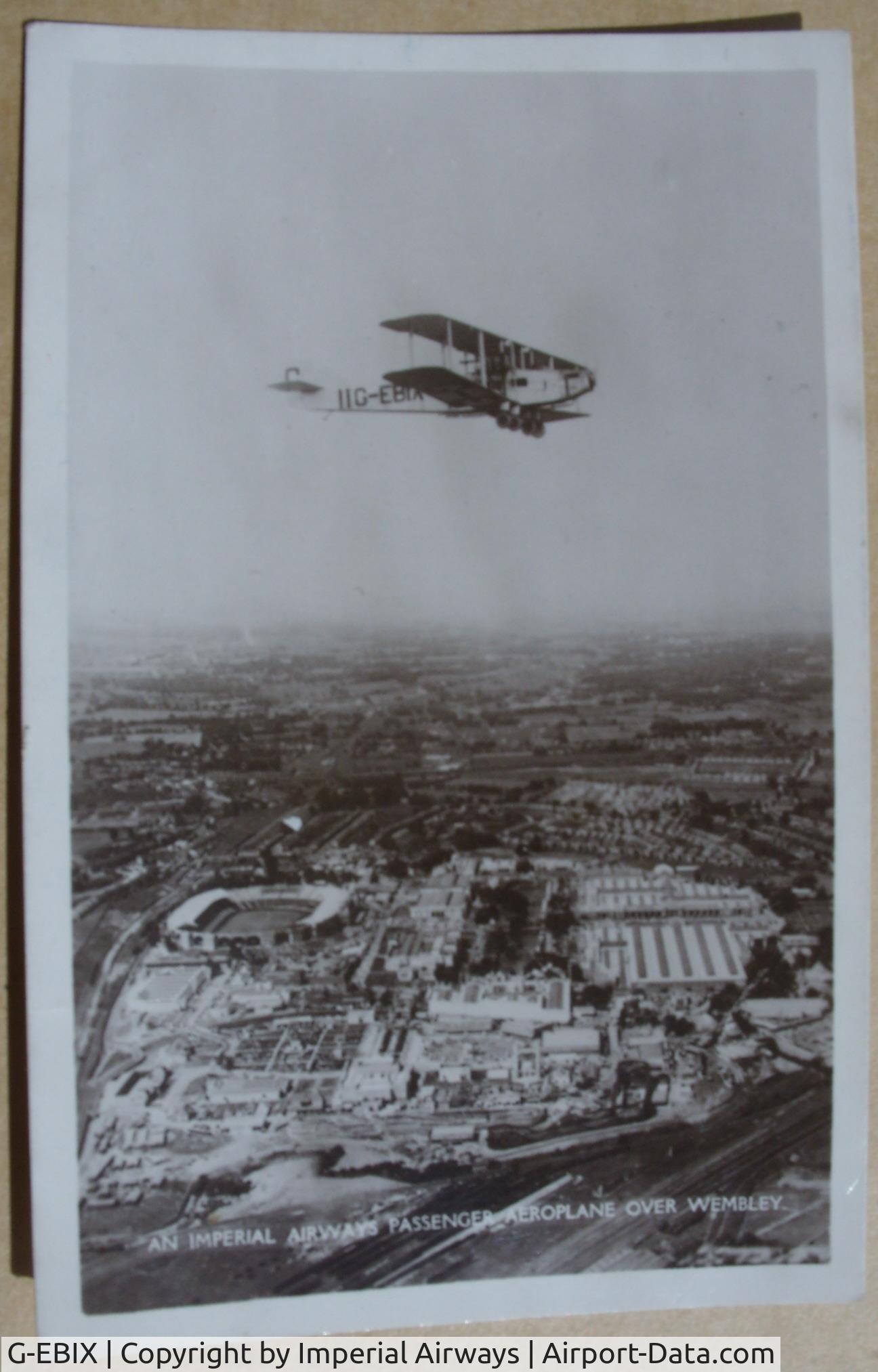 G-EBIX, Handley Page HP W8F C/N W8-7, Imperial Airways G-EBIA fliying over Wembley Stadium