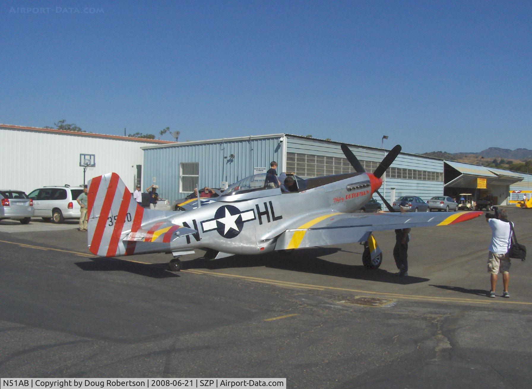 N51AB, 1944 North American P-51D Mustang C/N 44-14777, 1944 North American/Aero Classics P-51D MUSTANG 'Flying Dutchman', Rolls Royce V-1650-7 1,490 Hp MERLIN, Limited class. Attending the 2008 National Bucker Fly-In Reunion, the owner of this P-51D also owns N133JU Jungmeister & N131G Jungmann