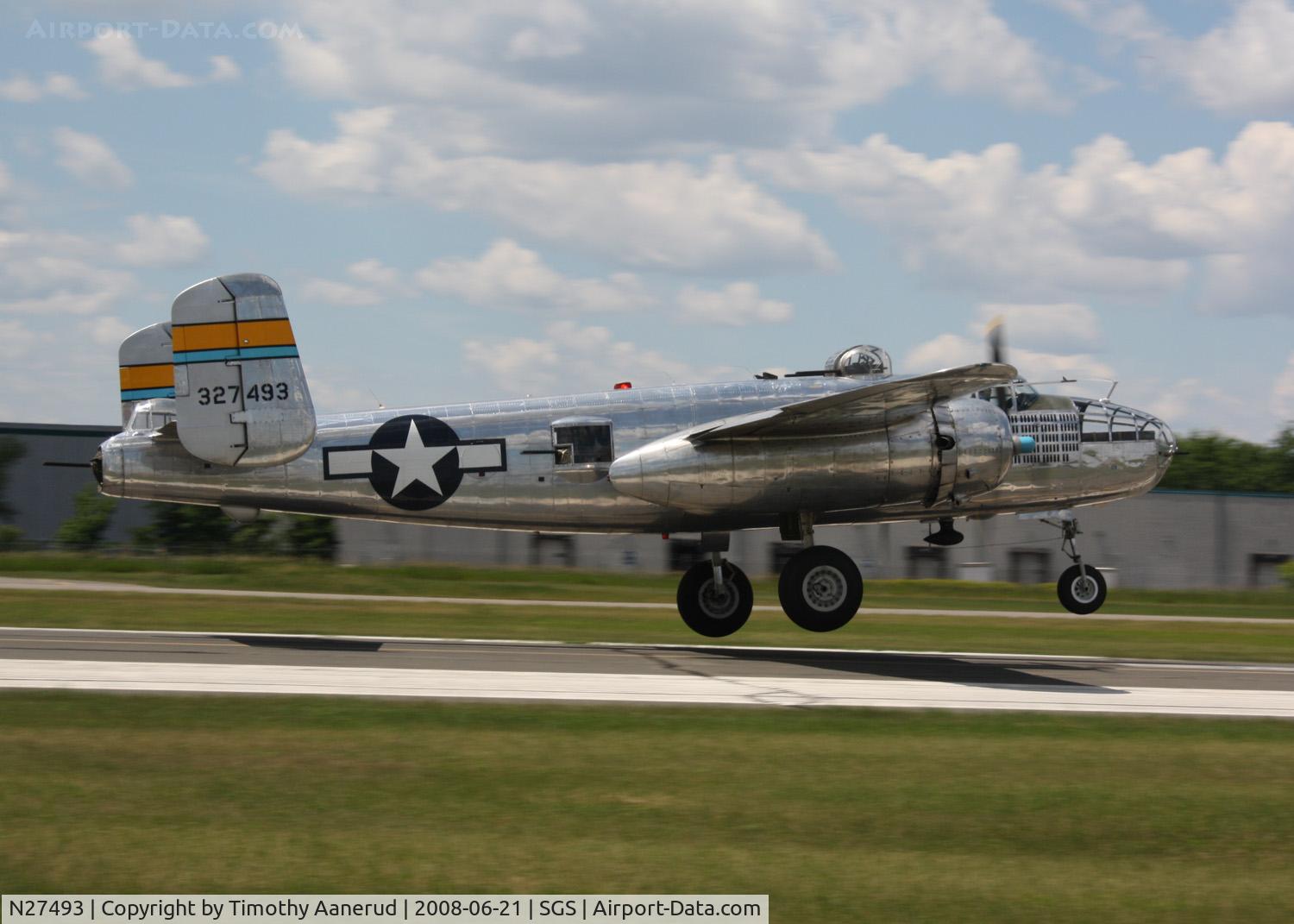 N27493, 1944 North American TB-25K Mitchell C/N 44-29869/108-33144, Miss Mitchell taking off from her homebase for a local flight