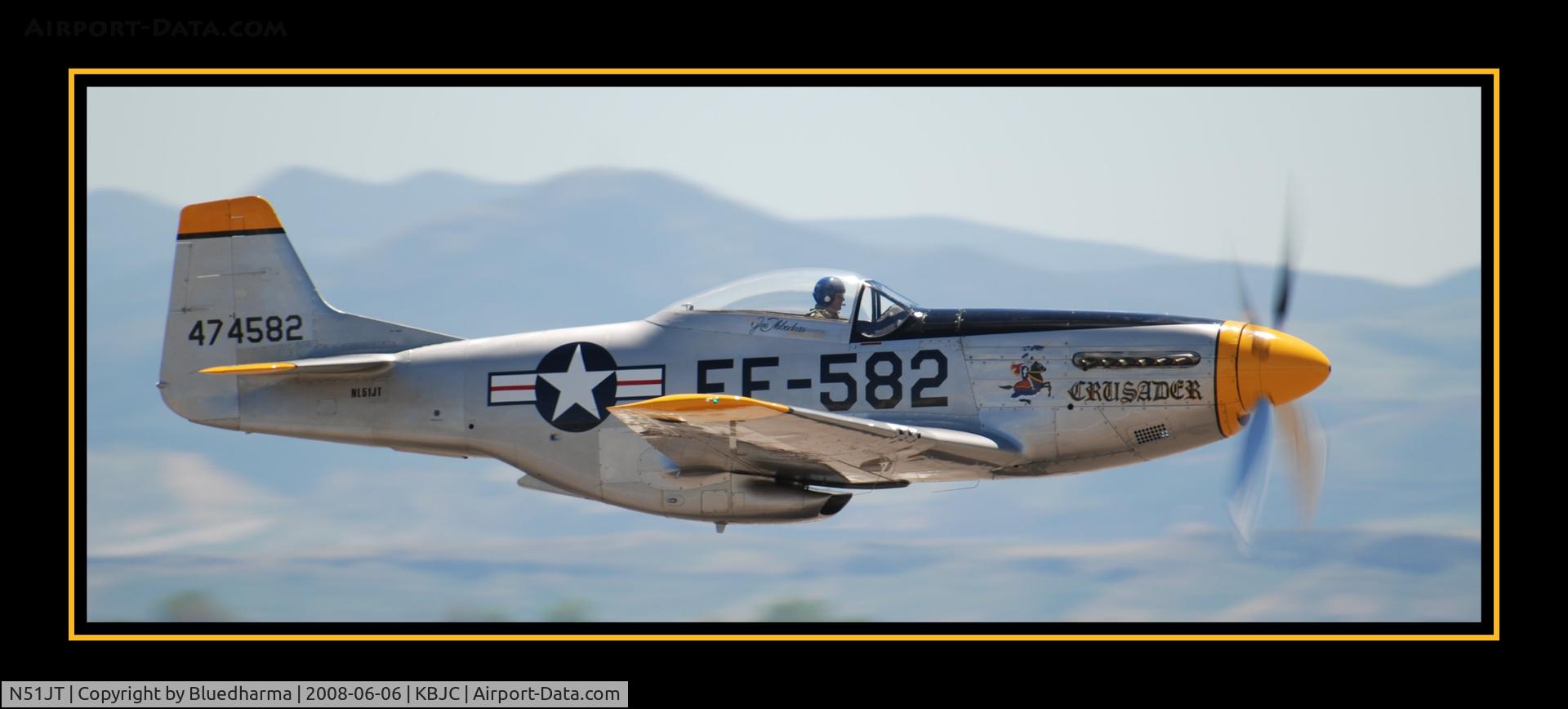 N51JT, 1946 North American P-51D Mustang C/N 122-41122 (44-74582), Lee Lauderback at the controls of the Crusader at the Rocky Mountain Open House Practice.