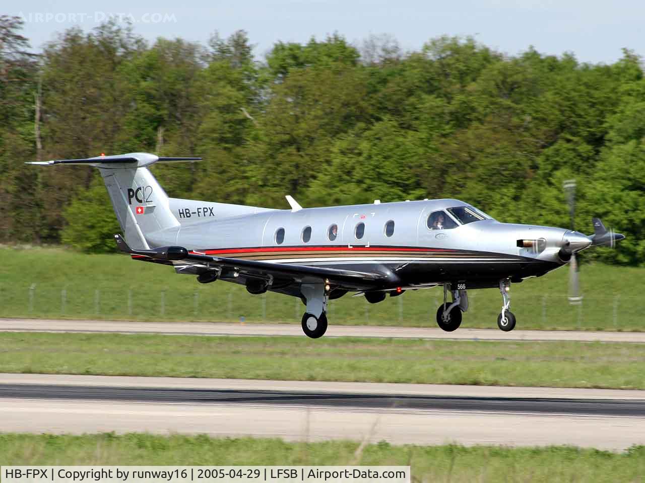 HB-FPX, 2004 Pilatus PC-12/45 C/N 566, Aircraft Charter Group Pilatus PC-12/45 msn 566 landing at Basel rwy 16