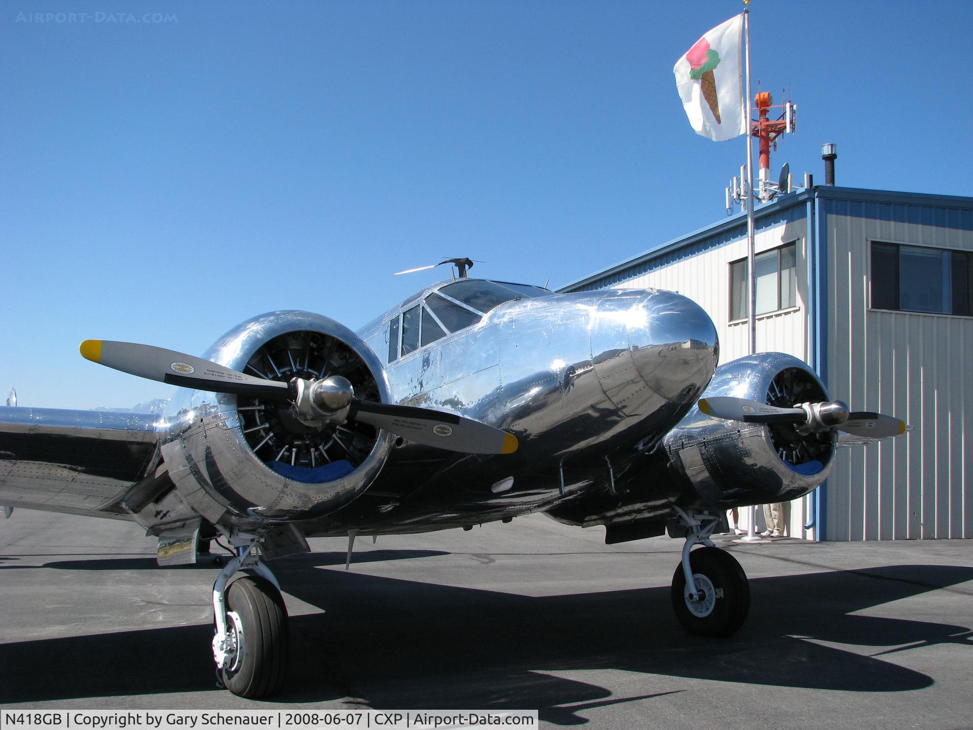 N418GB, 1944 Beech TC-45J C/N 76755, Gleaming silver beauty at Carson City AP Open House