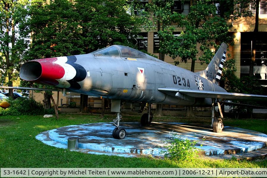 53-1642, 1953 North American F-100A Super Sabre C/N 192-137, 0234 from Taiwan Air Force displayed at the Chung Hsin University from Taichung