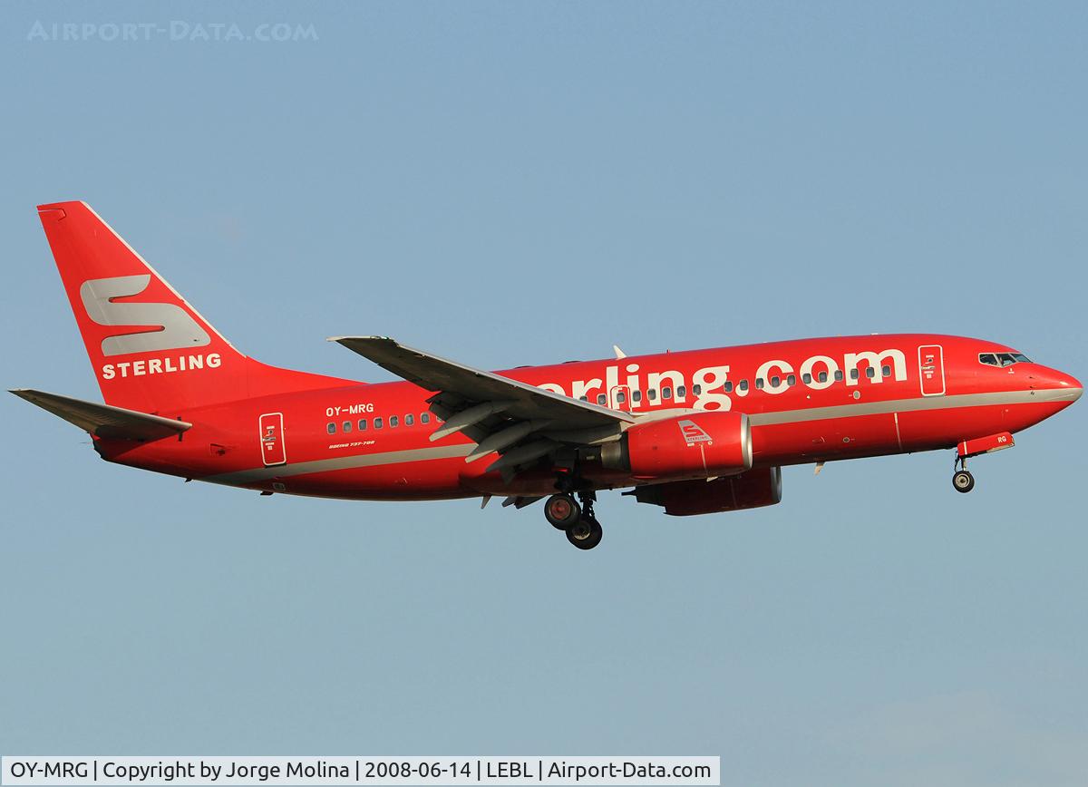 OY-MRG, 1999 Boeing 737-7L9 C/N 28010, Now with basic colours Sterling.