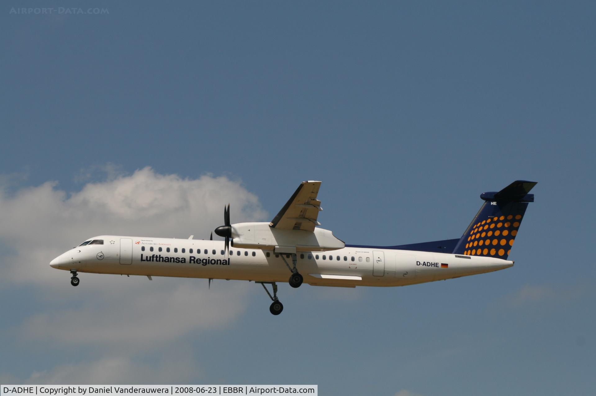 D-ADHE, 2002 De Havilland Canada DHC-8-402Q Dash 8 C/N 4066, arrival of flight LH4644 to rwy 25L