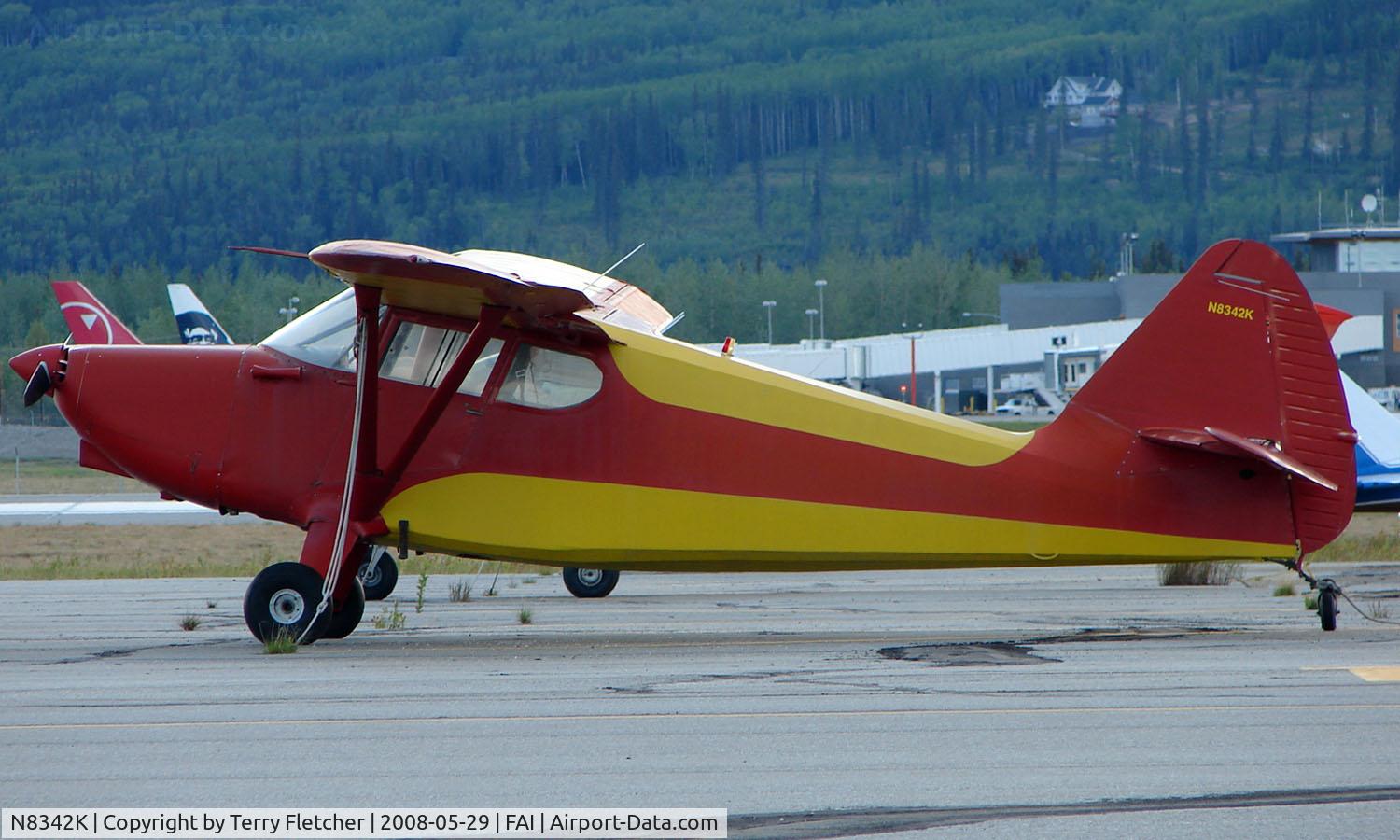 N8342K, 1946 Stinson 108 Voyager C/N 108-1342, Colourful 1946 Stinson 108 on Fairbanks East Ramp