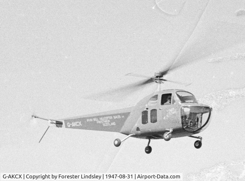G-AKCX, 1947 Bell 47B C/N 49, Bell 47B Lympne 31 Aug 1947