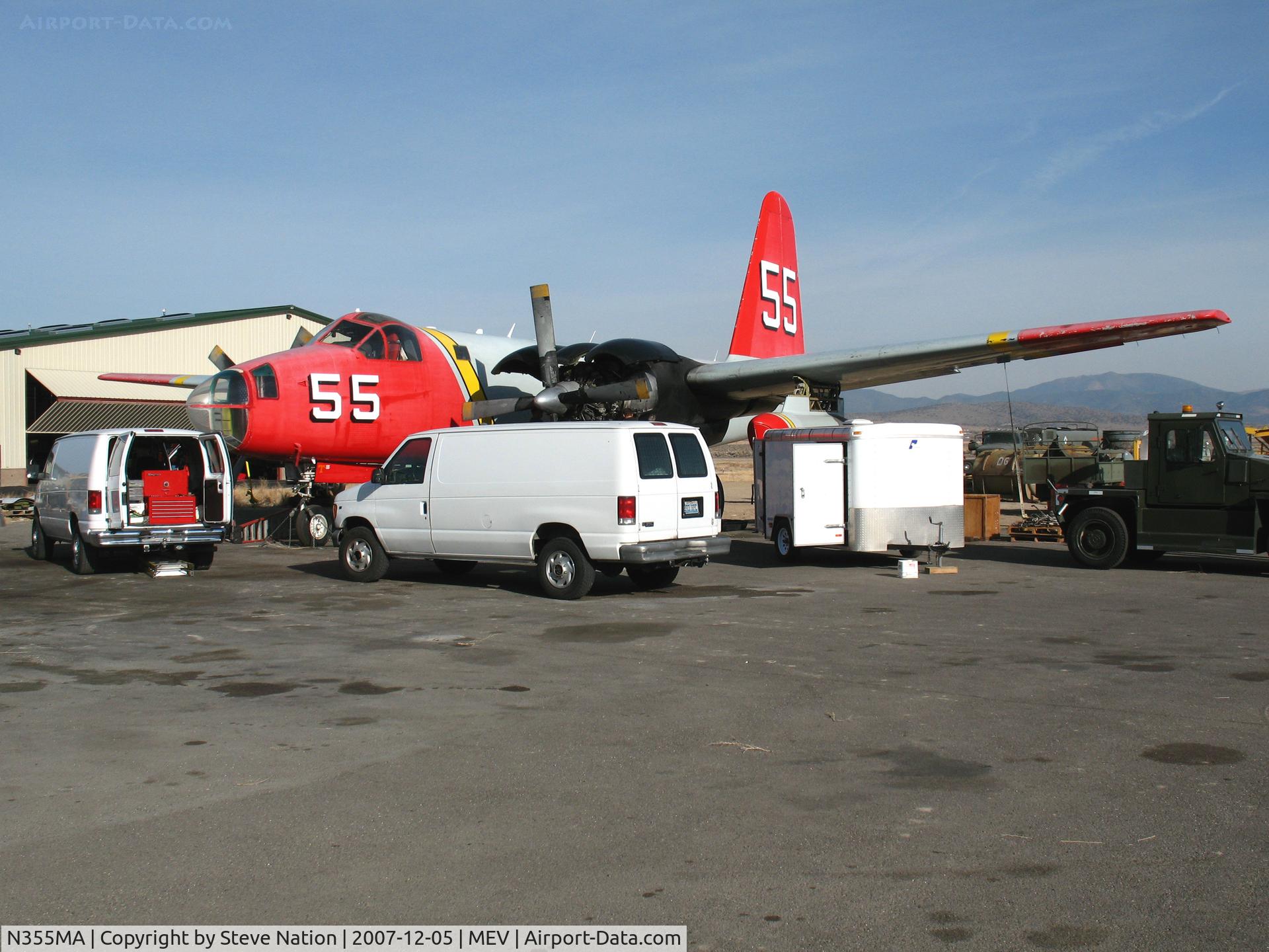 N355MA, 1957 Lockheed SP-2H (P2V-7S) Neptune C/N 726-7229, Minden Air 1957 Lockheed SP-2H Tanker 55 in clutter @ Minden NV