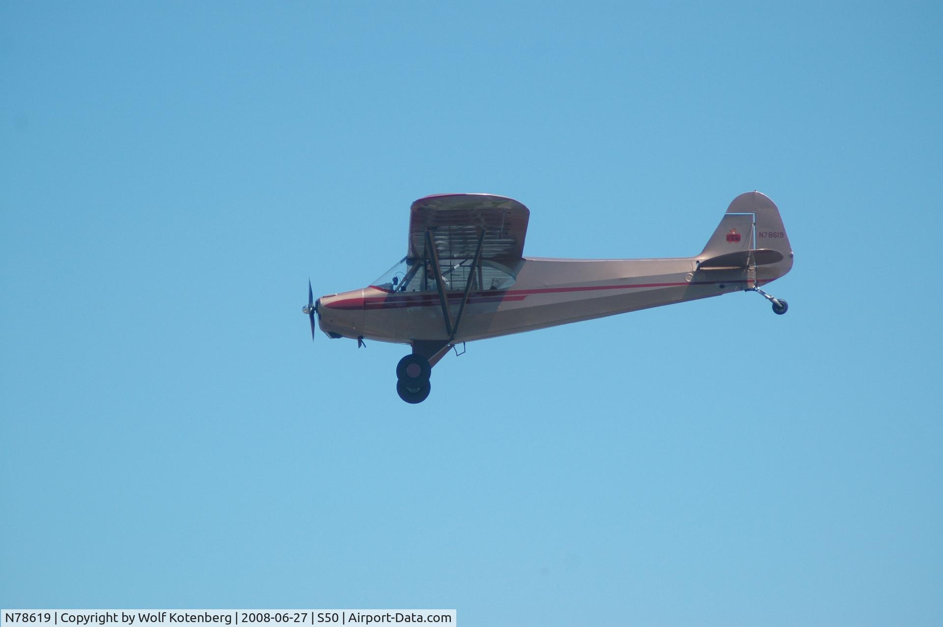 N78619, 1947 Piper PA-11 Cub Special C/N 11-1380, flying thru the air
