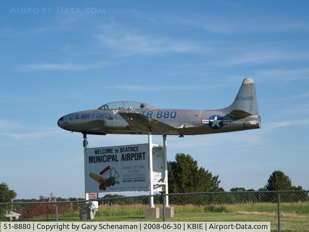 51-8880, 1951 Lockheed T-33A Shooting Star C/N 580-6664, ENTERANCE TO BEATRICE, NE AIRPORT