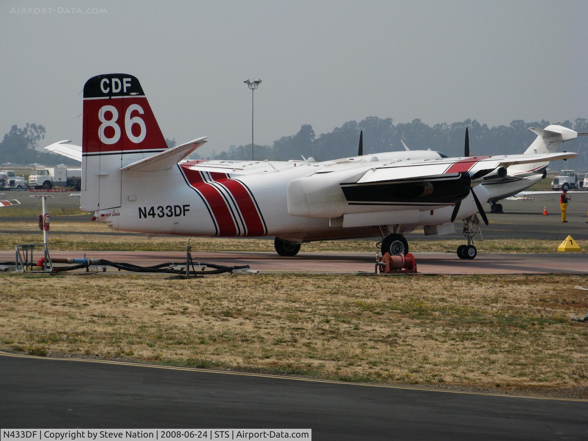 N433DF, Marsh Aviation S-2F3AT C/N 149855, CALFIRE Marsh Aviation S-2F3AT conversion Tanker #86 with 'Sonoma' titles waiting for hazy smoke to lift @ Santa Rosa, CA