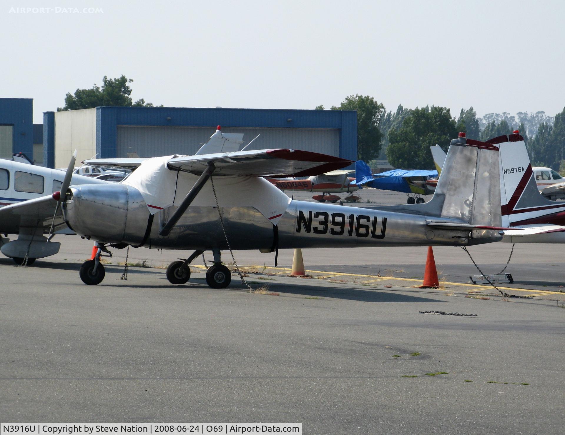 N3916U, 1965 Cessna 150E C/N 15061316, Petaluma's perennial all aluminum 1965 Cessna 150E with red fin band @ Petaluma, CA