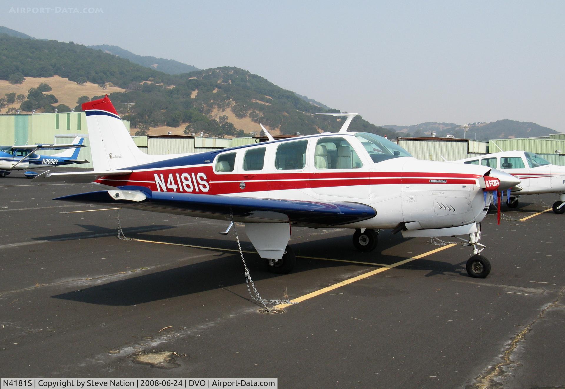 N4181S, 1975 Beech A36 Bonanza 36 C/N E-672, Nicely painted 1975 Beech A36 @ Novato-Gnoss Field, CA