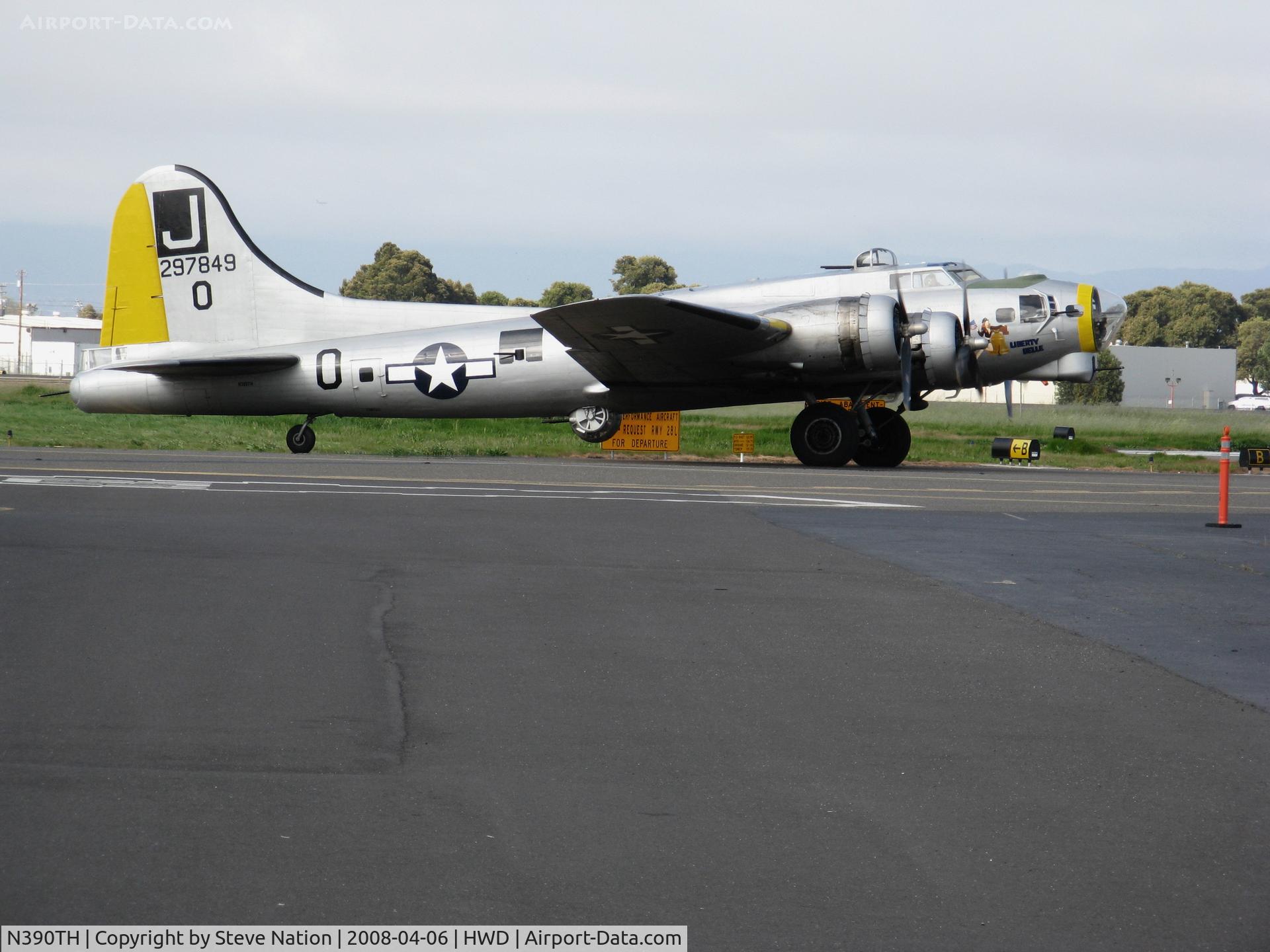 N390TH, 1944 Boeing B-17G Flying Fortress C/N Not found 44-85734, USAAF 'Liberty Bell' nose art Boeing B-17G 42-97849 'J-O' running up engines @ Hayward, CA