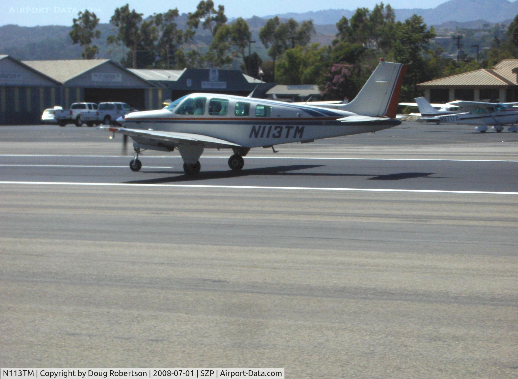 N113TM, 1983 Beech B36TC Bonanza C/N EA-386, 1983 Beech B36TC BONANZA, Continental TSIO-520-UB Turbo Charged 300 Hp, takeoff roll Rwy 22