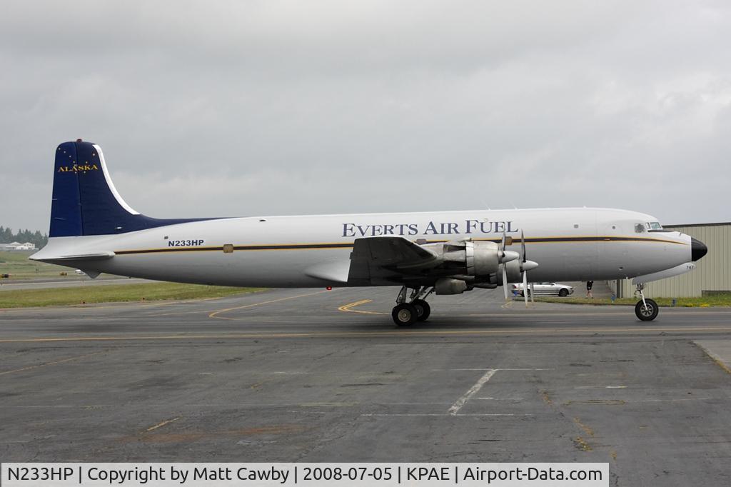 N233HP, 1955 Douglas C-118A Liftmaster (DC-6A) C/N 44661, Returning from a test flight