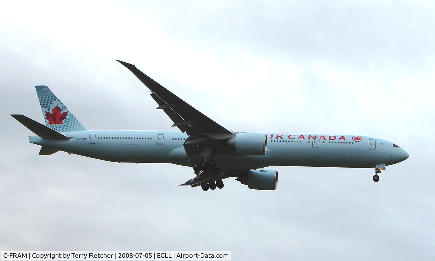 C-FRAM, 2008 Boeing 777-333/ER C/N 35250, Air Canada B777 delivered 25th June 2008 (replacing Jodel of same marks) - landing at London Heathrow