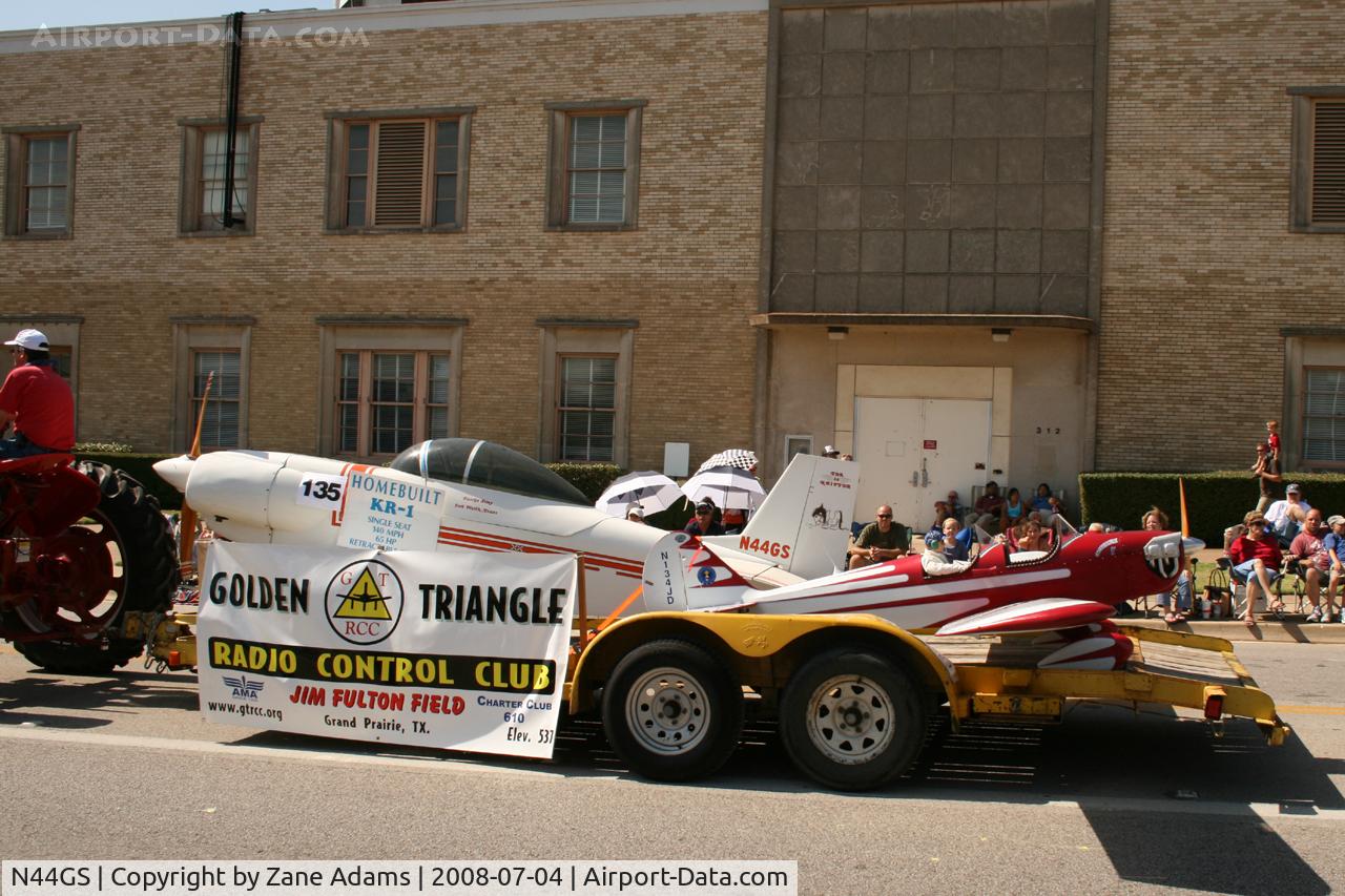 N44GS, 1978 Rand Robinson KR-1 C/N 4503, At the Arlington, TX 4th of July Parade - Local EAA Chapter entry