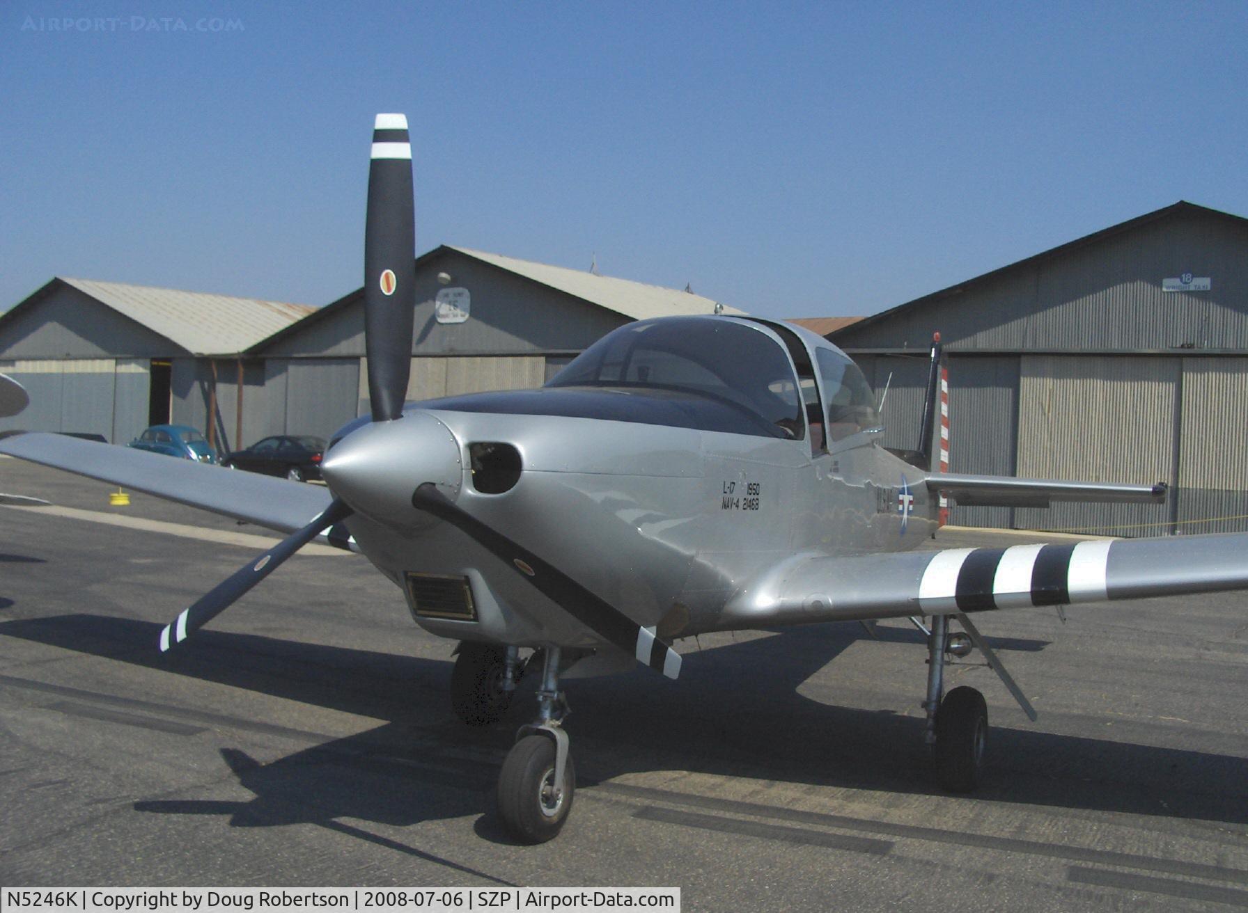 N5246K, 1950 Ryan Navion B C/N NAV-4-2146B, 1950 Ryan NAVION B as Korean War L-17, Lycoming GO-435 C&D 260 Hp, tri-blade prop mod, cowl mod