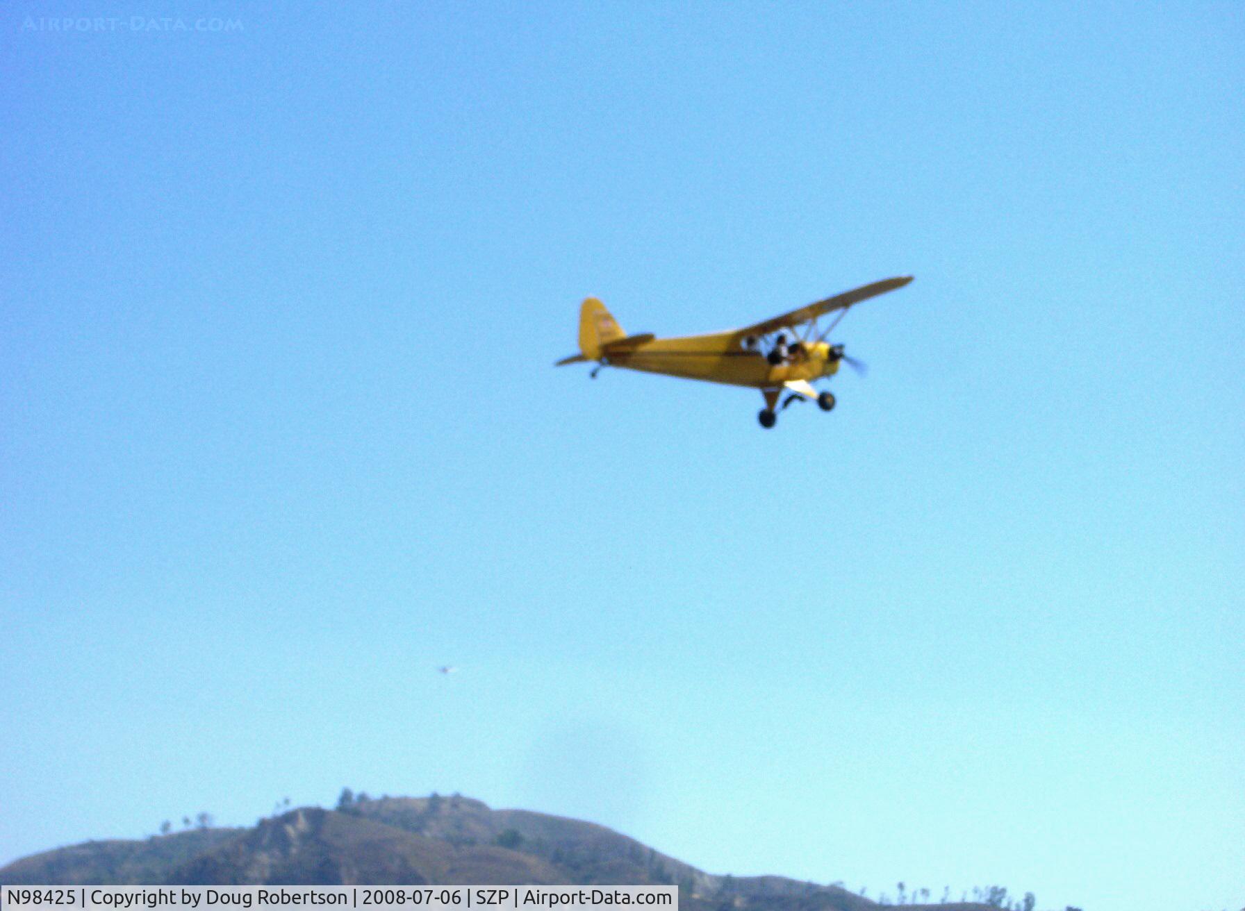 N98425, 1946 Piper J3C-65 Cub Cub C/N 18612, 1946 Piper J3C-65 CUB, Continental C90 upgrade, takeoff climb Rwy 22
