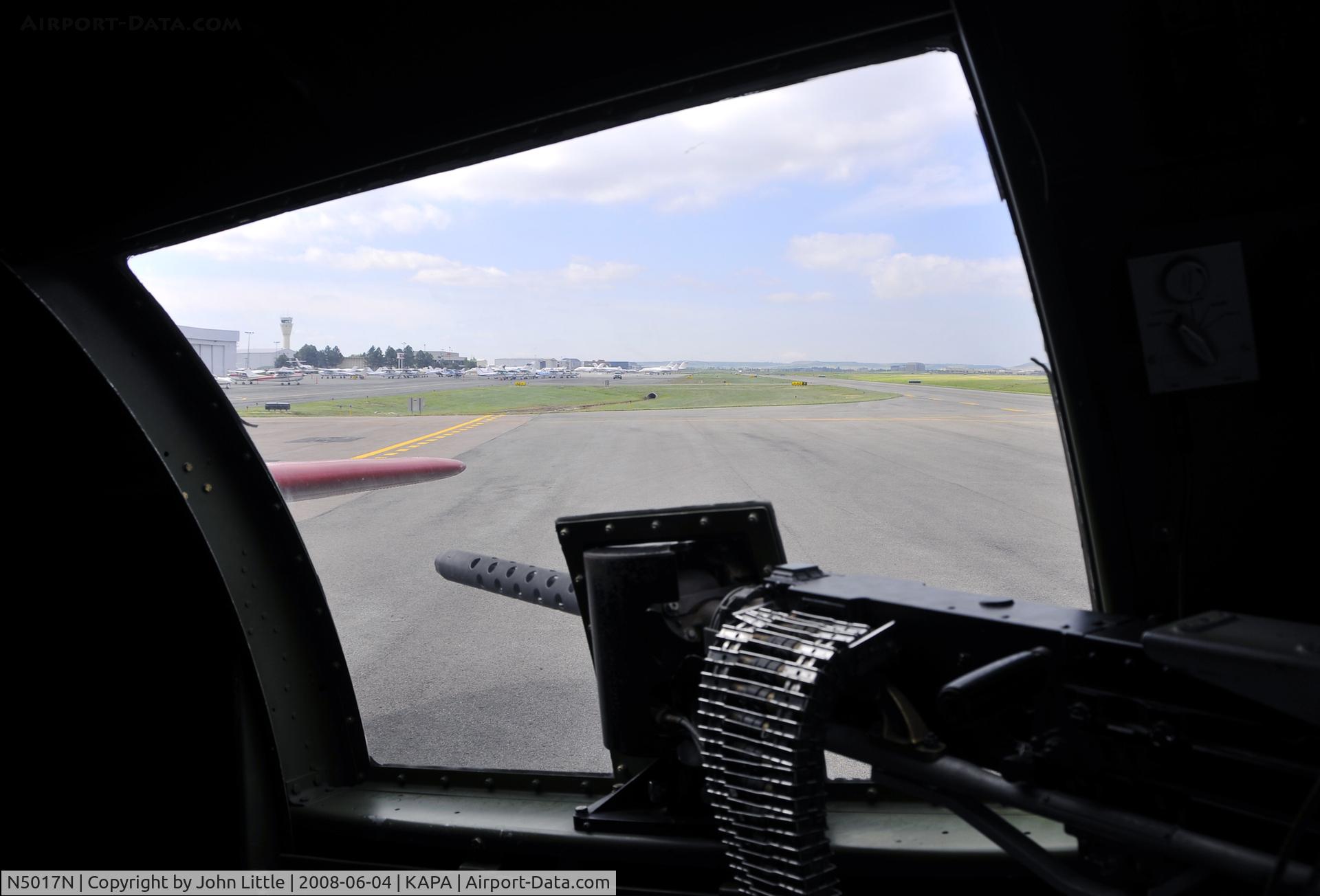 N5017N, 1944 Lockheed/Vega (Boeing) B-17G-105-VE Flying Fortress C/N 8649, Looking out port waist gunner window at engine run-up area for 17L