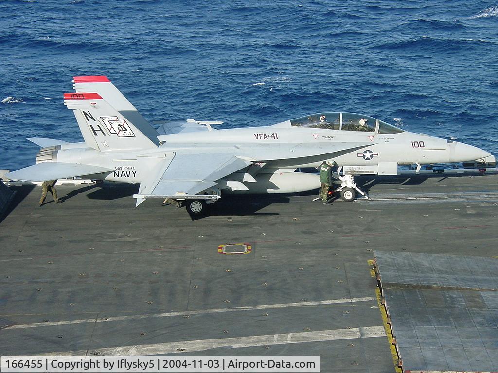 166455, Boeing F/A-18F Super Hornet C/N F090, USN FA-18 Black Aces CAG bird readies for the cat shot