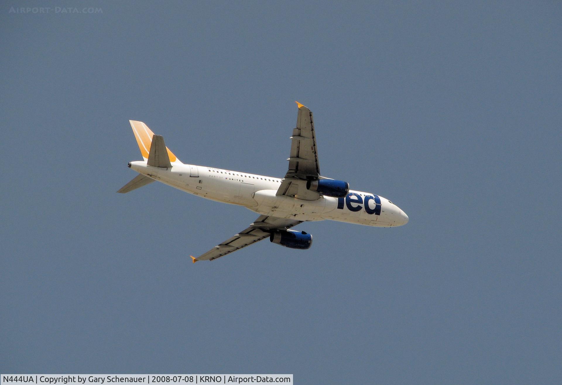 N444UA, 1998 Airbus A320-232 C/N 824, Departing Reno's 34L on a 100 degree day