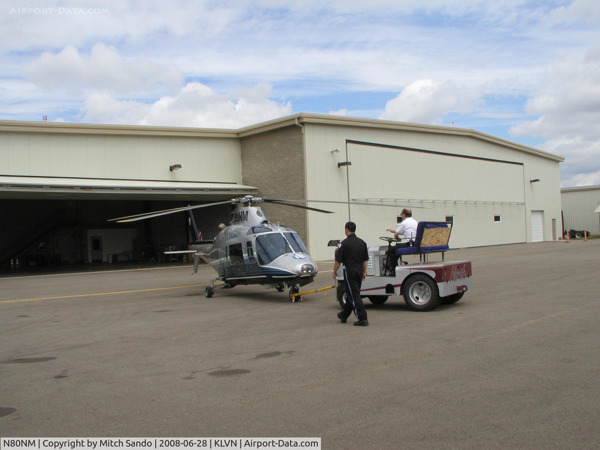 N80NM, 1985 Agusta A109A II C/N 7327, Air Care 1 getting pushed back into the hangar.