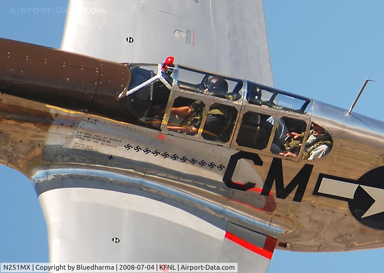 N251MX, 1943 North American P-51C-10 Mustang C/N 103-22730, Betty Jane Fly By. The guy in the back enjoys the ride.