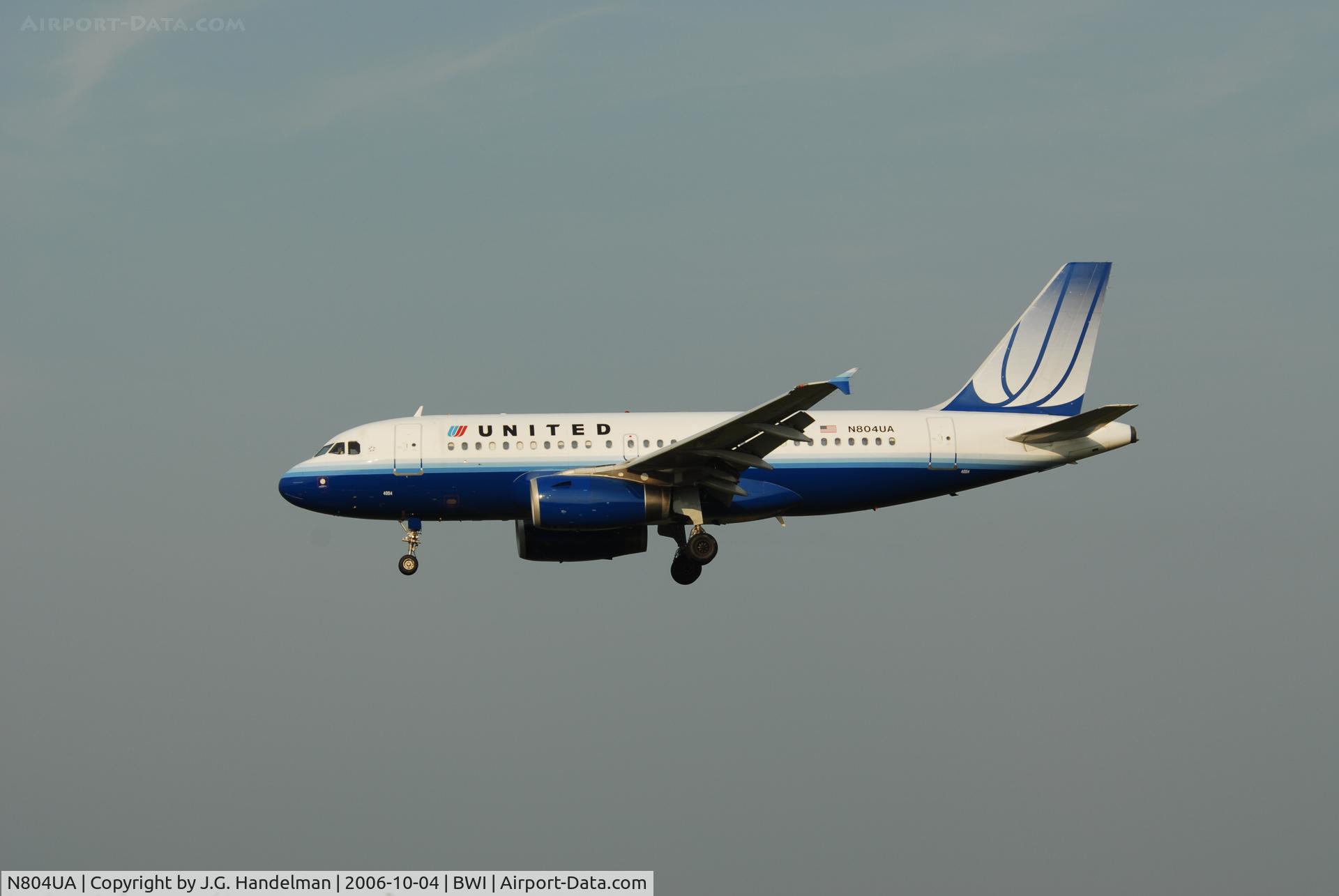 N804UA, 1997 Airbus A319-131 C/N 759, Short final at BWI